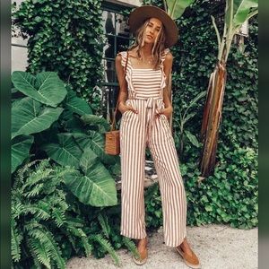 PAIGE Marino Jumpsuit Clay/dust Pink Stripes Sz XS Ruffle Sleeves